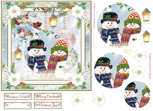 Christmas Vintage Baubles Decoupage 7x7ins Topper 27
