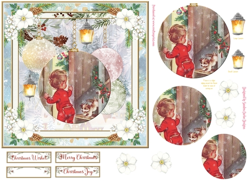 Christmas Vintage Baubles Decoupage 7x7ins Topper 28