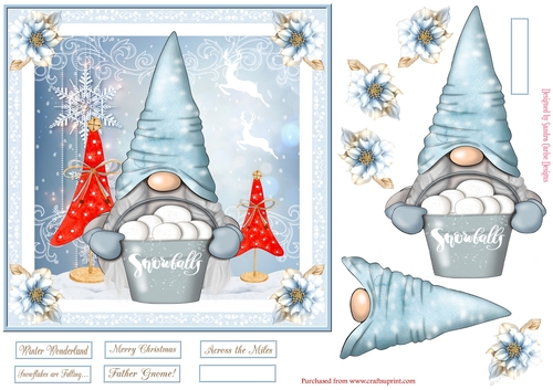 Christmas Snow Gnome 7x7ins Decoupage Topper 1