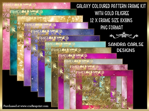 Galaxy Stars Multi Coloured 12 x 8x8ins with Gold Filigree Frames Kit 
