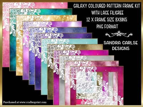 Galaxy Stars Multi Coloured 12 x 8x8ins with Lace Filigree Frames Kit 