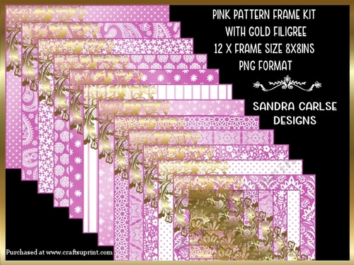 Pink Pattern 12 x 8x8ins Frames Kit with Gold Filigree