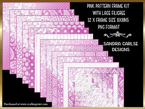 Pink Pattern 12 x 8x8ins Frames Kit with Lace Filigree