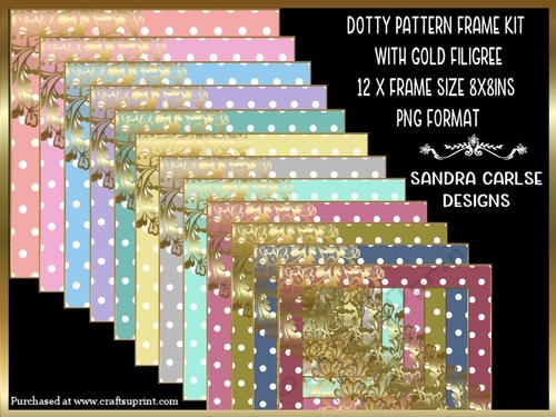 Dotty Pattern 12 x 8x8ins Frames with Gold Filigree Kit 