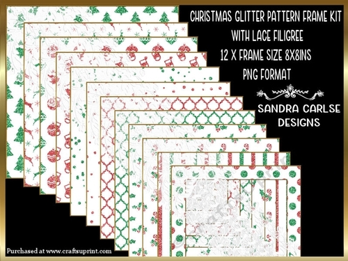 Christmas Glitter Pattern 12 x 8x8ins Frames with Lace Filigree Kit 