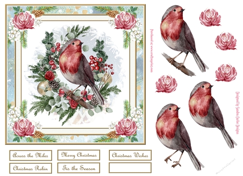 Christmas Robin 7x7ins Decoupage Topper 5