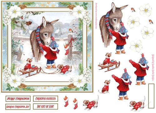 Christmas Snuggles 7x7ins Decoupage Topper