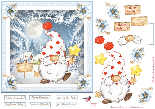 Christmas Gnome 7x7ins Decoupage Topper 3