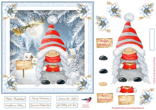 Christmas Gnome 7x7ins Decoupage Topper 7