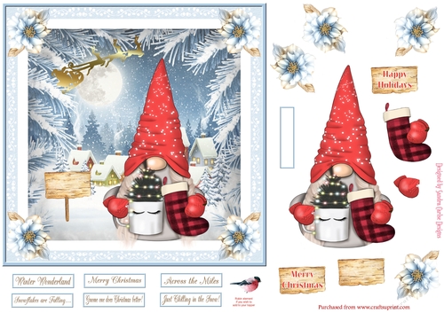 Christmas Gnome 7x7ins Decoupage Topper 10