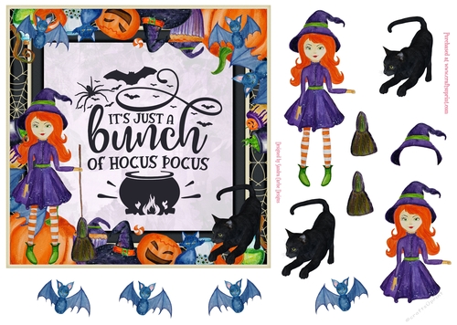 Halloween/Birthday Hocus Pocus 7x7ins Decoupage Topper