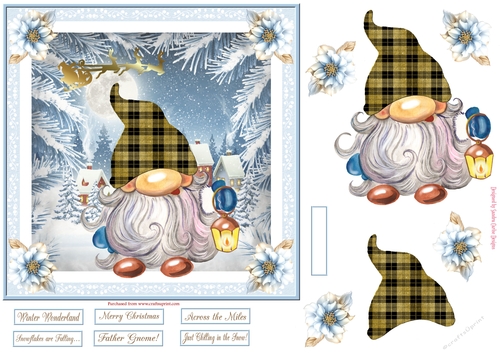 Christmas Cornish Tartan Gnome 7x7ins Decoupage Topper 1