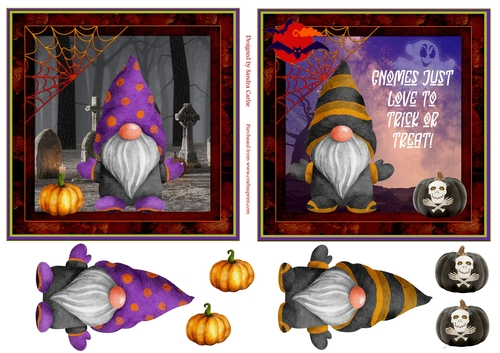 Gnome x 2 Trick or Treat Decoupage Toppers