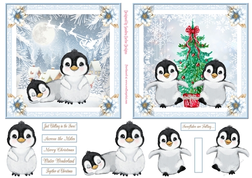 Christmas Happy Penguins 5.5 x 5.5ins Toppers