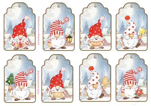Christmas Gnomes x 8 Gift Tags
