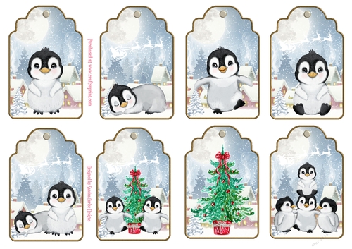 Happy Christmas Penguins x 8 Gift Tags