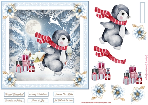 Christmas Skating Penguin 7x7ins Topper 1