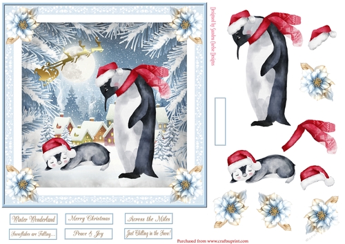 Christmas Penguins 7x7ins Topper 2