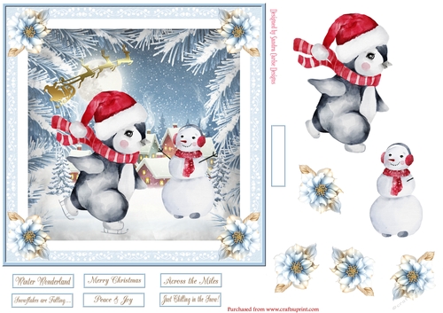 Christmas Penguin 7x7ins Decoupage Topper 3