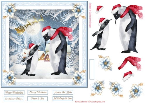 Christmas Penguins 7x7ins Decoupage Topper 4