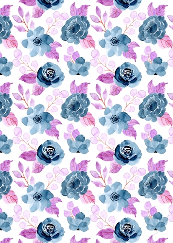 Pretty Blue & Pink Watercolour Floral Paper 1 
