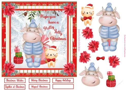 Holly Jolly Christmas Decoupage 7x7ins Topper 1