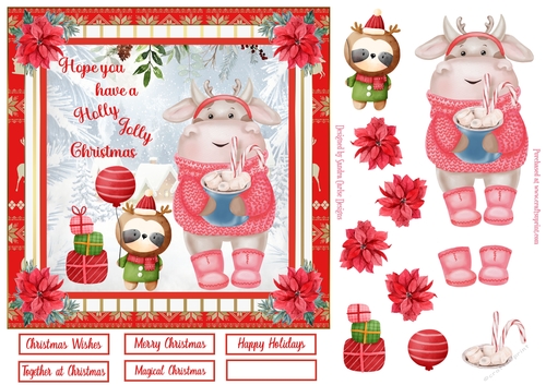 Holly Jolly Christmas Decoupage 7x7ins Topper 2
