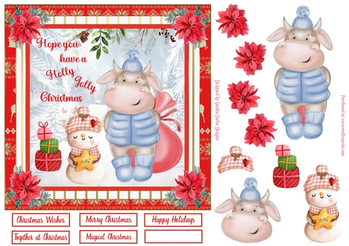 Holly Jolly Christmas Decoupage 7x7ins Topper 3