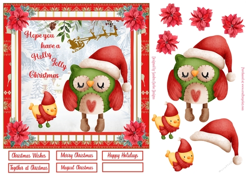 Holly Jolly Christmas Decoupage 7x7ins Topper 4