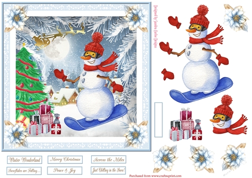 Christmas Snowman Fun 7x7ins Decoupage Topper 1