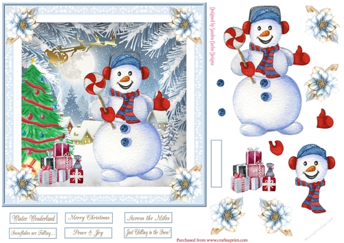Christmas Snowman Fun 7x7ins Decoupage Topper 2