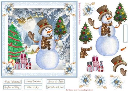 Christmas Snowman Fun 7x7ins Decoupage Topper 3