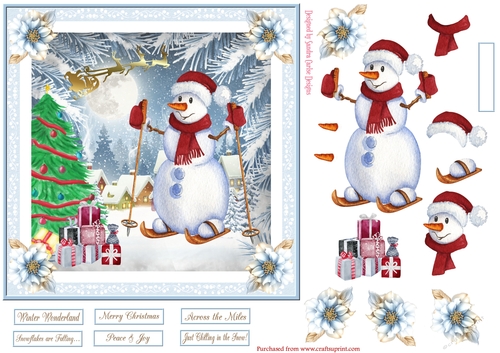 Christmas Snowman Fun 7x7ins Decoupage Topper 4
