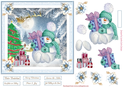 Christmas Snowman Fun 7x7ins Decoupage Topper 5