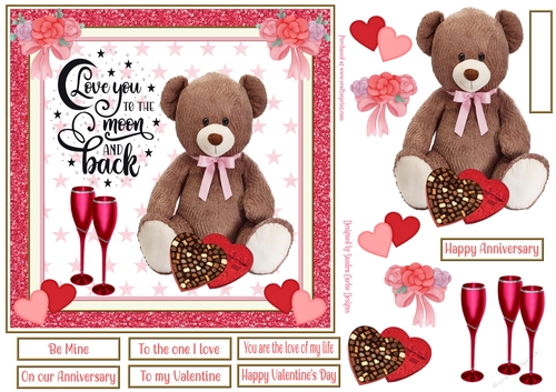 Valentine To the one I love 7x7ins Decoupage Topper