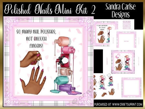 Polished Pink Nails Decoupage 7x7ins Kit 2