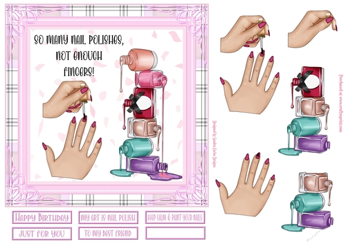 Polished Pink Nails Decoupage 7x7ins Topper 1