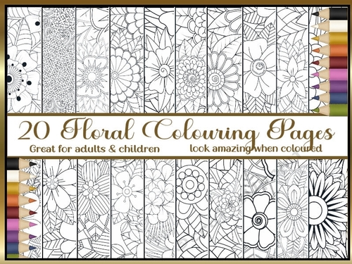 Floral 20 x A4 colouring pages kit 1