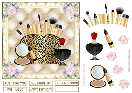 Makeup bag Black & Gold Decoupage 7x7ins Topper 1