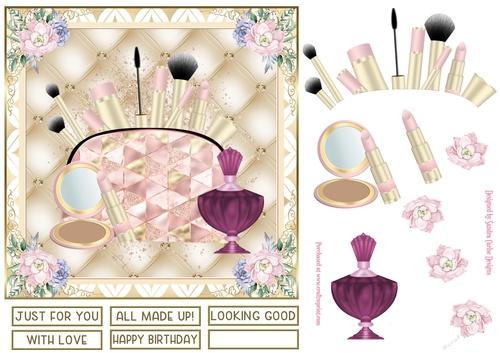 Makeup bag Blush & Champagne Decoupage 7x7ins Topper 3