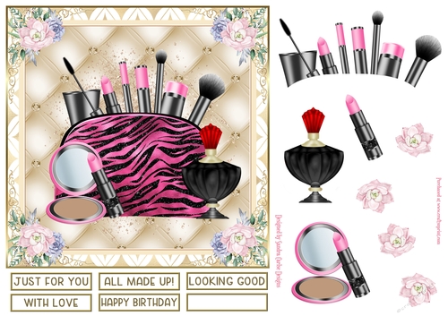 Makeup bag Pink & Black Decoupage 7x7ins Topper 4