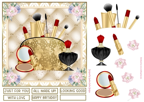 Makeup bag Red & Gold Decoupage 7x7ins Topper 6