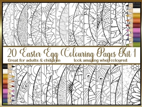 Easter Egg 20 x A4 colouring pages kit 1