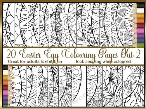 Easter Egg 20 x A4 colouring pages kit 2