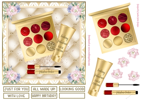 Fabulous Red Gold Makeup 7x7ins Decoupage Topper 2