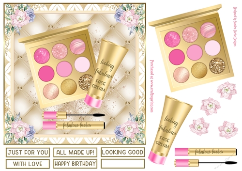 Fabulous Pink Gold Makeup 7x7ins Decoupage Topper 3