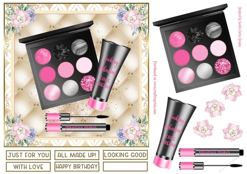Fabulous Pink Black Makeup 7x7ins Decoupage Topper 4