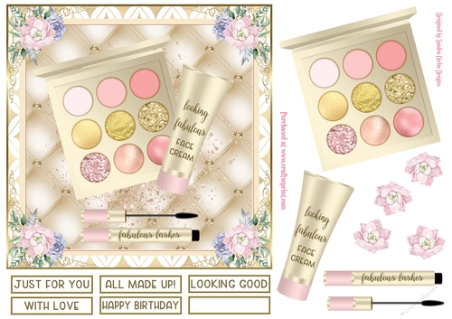 Fabulous Soft Pink Gold Makeup 7x7ins Decoupage Topper 5
