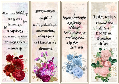 Floral Birthday 4 x Bookmarks 4