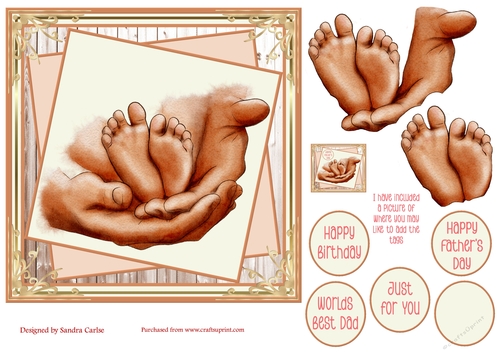 Dads hands Birthday/Fathers Day Decoupage 7x7ins Topper 1